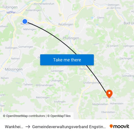 Wankheim to Gemeindeverwaltungsverband Engstingen map