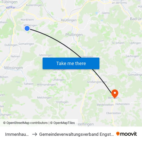 Immenhausen to Gemeindeverwaltungsverband Engstingen map