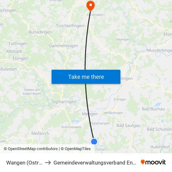 Wangen (Ostrach) to Gemeindeverwaltungsverband Engstingen map