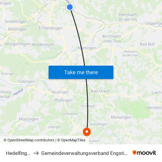 Hedelfingen to Gemeindeverwaltungsverband Engstingen map