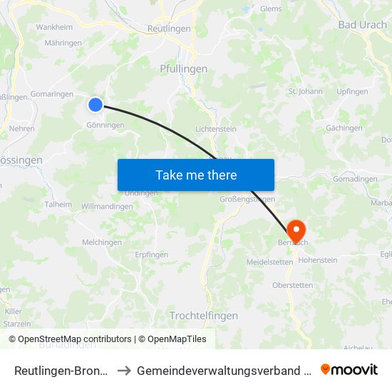 Reutlingen-Bronnweiler to Gemeindeverwaltungsverband Engstingen map