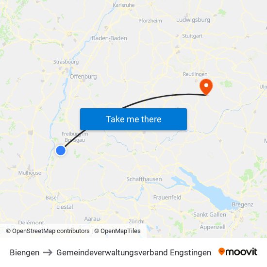 Biengen to Gemeindeverwaltungsverband Engstingen map