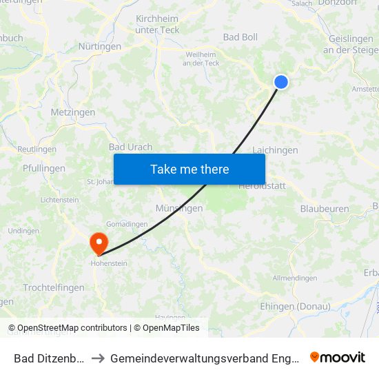 Bad Ditzenbach to Gemeindeverwaltungsverband Engstingen map