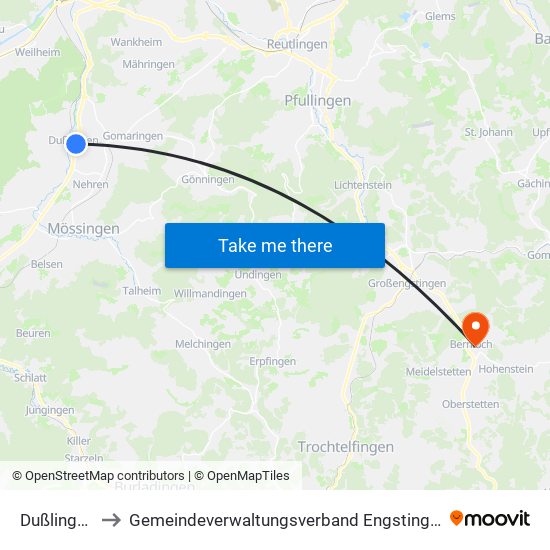 Dußlingen to Gemeindeverwaltungsverband Engstingen map