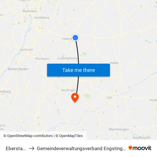 Eberstadt to Gemeindeverwaltungsverband Engstingen map