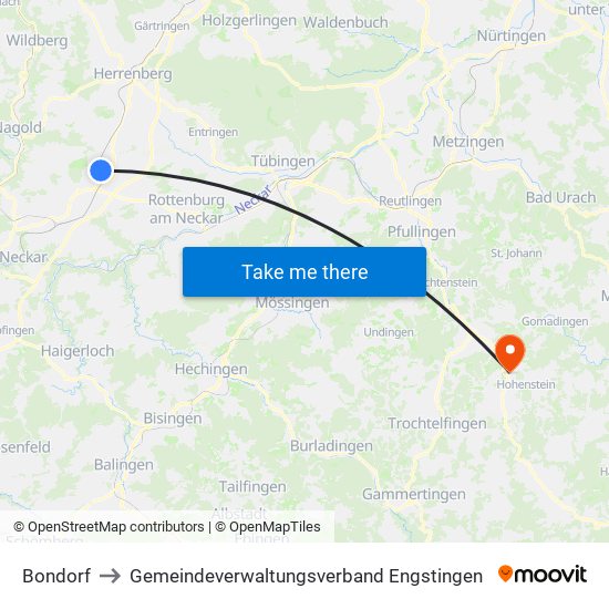 Bondorf to Gemeindeverwaltungsverband Engstingen map