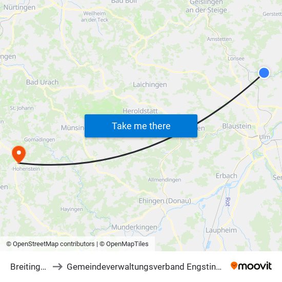Breitingen to Gemeindeverwaltungsverband Engstingen map