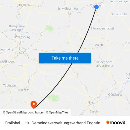 Crailsheim to Gemeindeverwaltungsverband Engstingen map