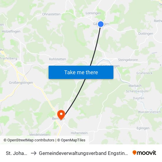 St. Johann to Gemeindeverwaltungsverband Engstingen map