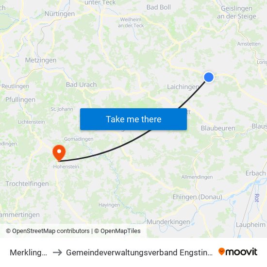 Merklingen to Gemeindeverwaltungsverband Engstingen map