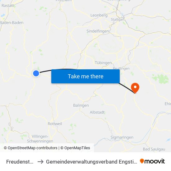 Freudenstadt to Gemeindeverwaltungsverband Engstingen map