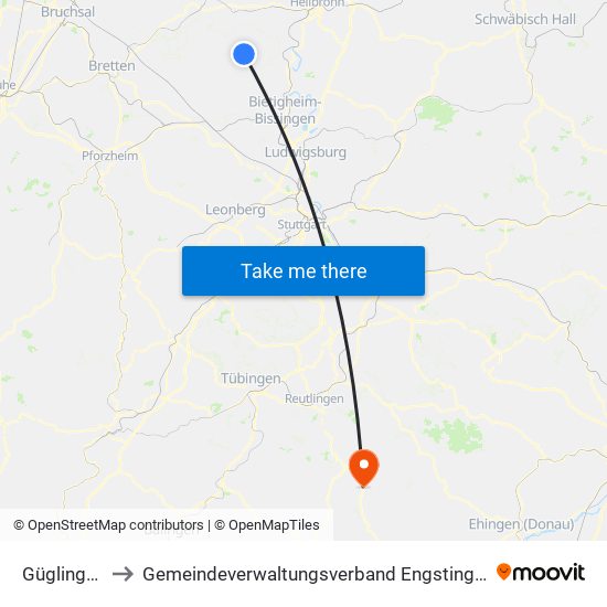 Güglingen to Gemeindeverwaltungsverband Engstingen map