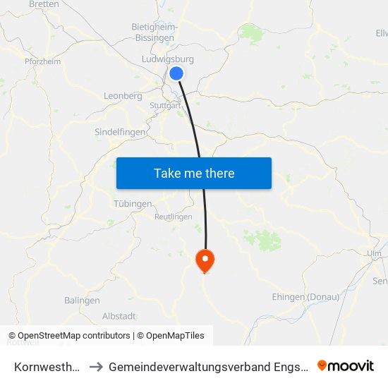 Kornwestheim to Gemeindeverwaltungsverband Engstingen map