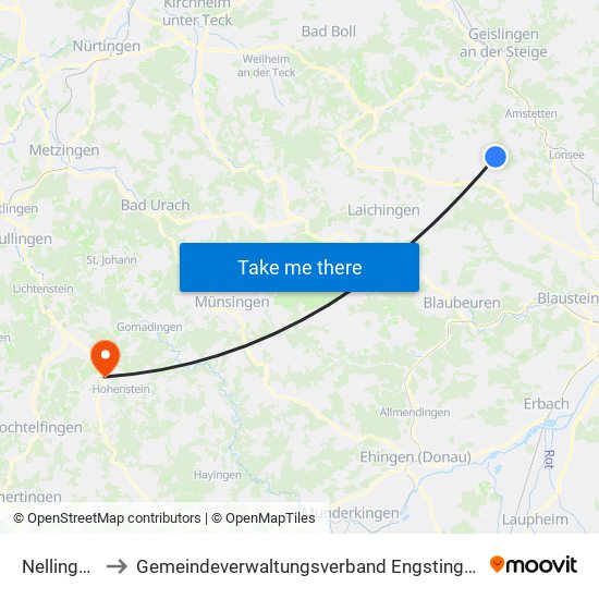 Nellingen to Gemeindeverwaltungsverband Engstingen map