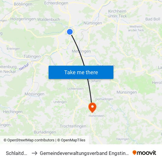 Schlaitdorf to Gemeindeverwaltungsverband Engstingen map