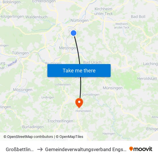 Großbettlingen to Gemeindeverwaltungsverband Engstingen map