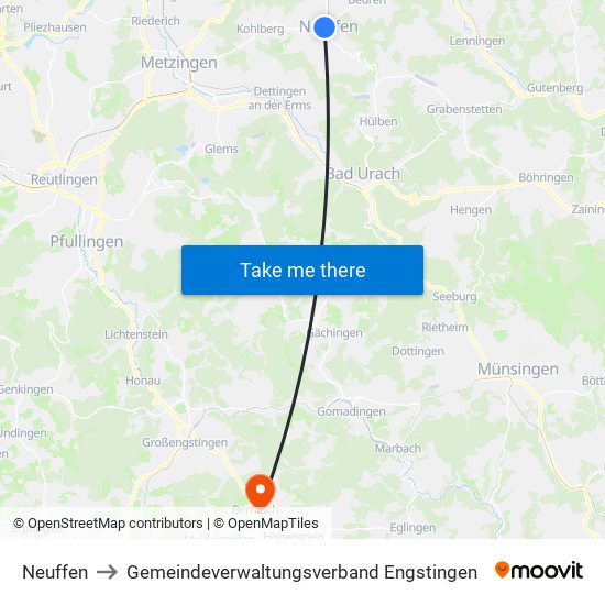 Neuffen to Gemeindeverwaltungsverband Engstingen map