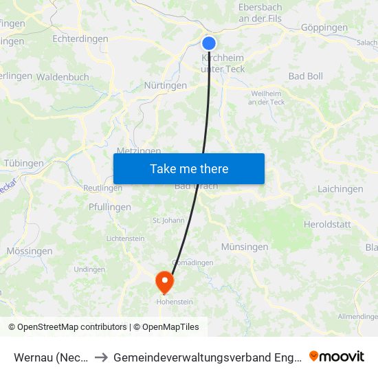 Wernau (Neckar) to Gemeindeverwaltungsverband Engstingen map