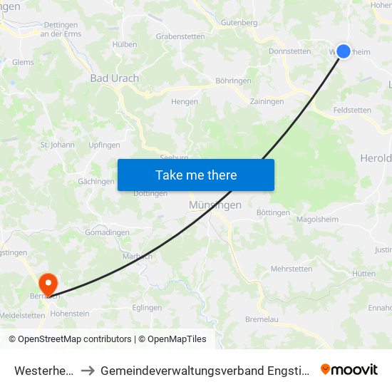 Westerheim to Gemeindeverwaltungsverband Engstingen map