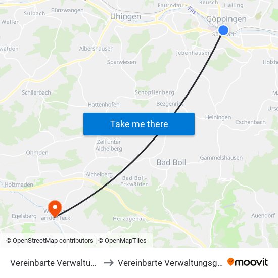 Vereinbarte Verwaltungsgemeinschaft Der Stadt Göppingen to Vereinbarte Verwaltungsgemeinschaft Der Stadt Weilheim An Der Teck map