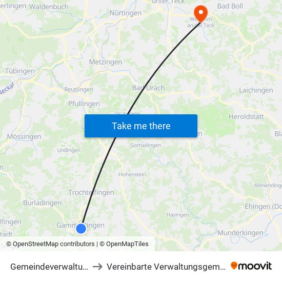 Gemeindeverwaltungsverband Gammertingen to Vereinbarte Verwaltungsgemeinschaft Der Stadt Weilheim An Der Teck map