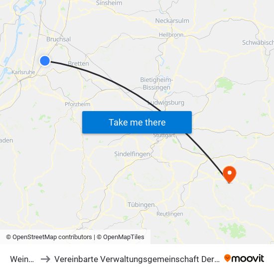 Weingarten to Vereinbarte Verwaltungsgemeinschaft Der Stadt Weilheim An Der Teck map