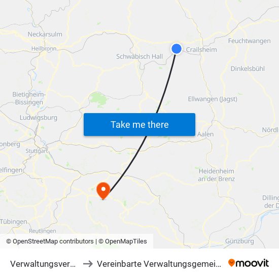 Verwaltungsverband Ilshofen-Vellberg to Vereinbarte Verwaltungsgemeinschaft Der Stadt Weilheim An Der Teck map