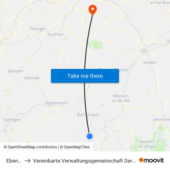 Ebenweiler to Vereinbarte Verwaltungsgemeinschaft Der Stadt Weilheim An Der Teck map