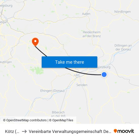 Kötz (Vgem) to Vereinbarte Verwaltungsgemeinschaft Der Stadt Weilheim An Der Teck map