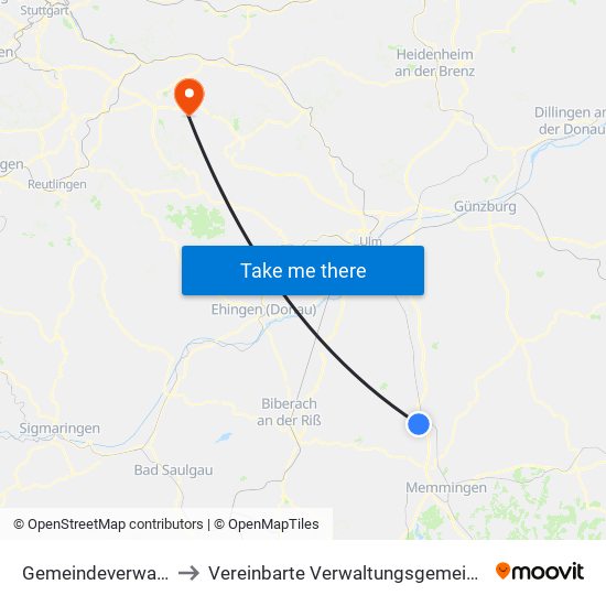 Gemeindeverwaltungsverband Illertal to Vereinbarte Verwaltungsgemeinschaft Der Stadt Weilheim An Der Teck map