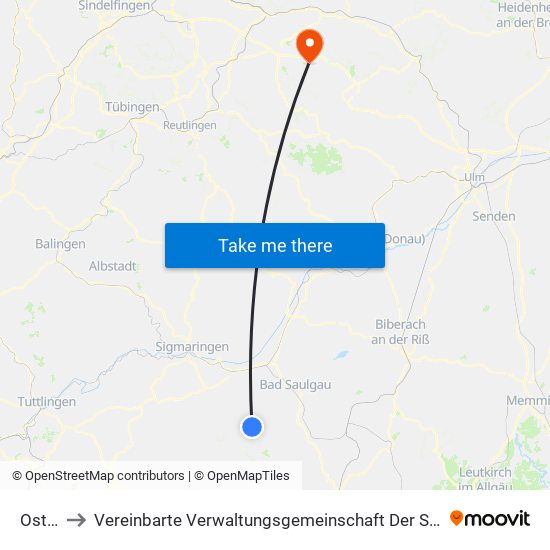 Ostrach to Vereinbarte Verwaltungsgemeinschaft Der Stadt Weilheim An Der Teck map