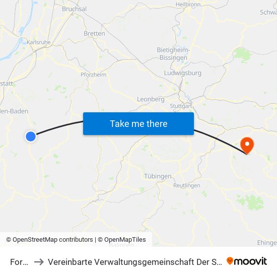 Forbach to Vereinbarte Verwaltungsgemeinschaft Der Stadt Weilheim An Der Teck map