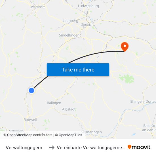 Verwaltungsgemeinschaft Sulz am Neckar to Vereinbarte Verwaltungsgemeinschaft Der Stadt Weilheim An Der Teck map