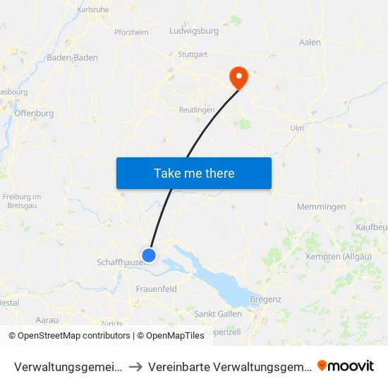 Verwaltungsgemeinschaft Singen (Hohentwiel) to Vereinbarte Verwaltungsgemeinschaft Der Stadt Weilheim An Der Teck map