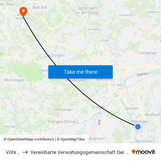 Vöhringen to Vereinbarte Verwaltungsgemeinschaft Der Stadt Weilheim An Der Teck map