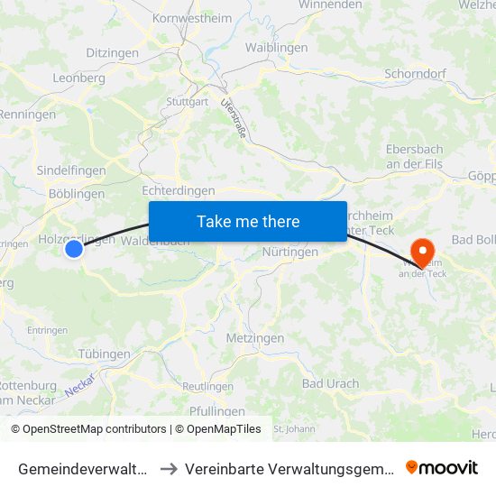 Gemeindeverwaltungsverband Holzgerlingen to Vereinbarte Verwaltungsgemeinschaft Der Stadt Weilheim An Der Teck map