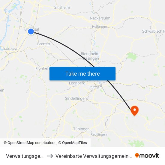 Verwaltungsgemeinschaft Bruchsal to Vereinbarte Verwaltungsgemeinschaft Der Stadt Weilheim An Der Teck map
