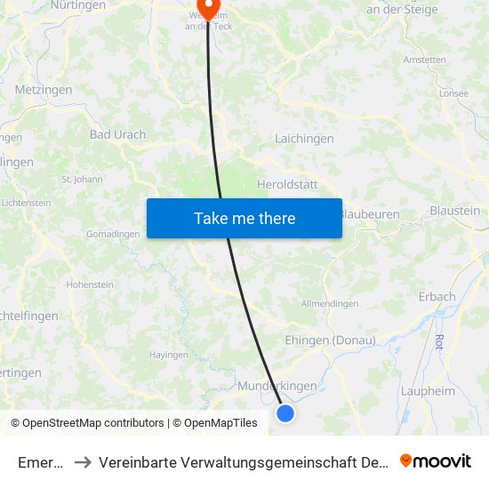 Emerkingen to Vereinbarte Verwaltungsgemeinschaft Der Stadt Weilheim An Der Teck map