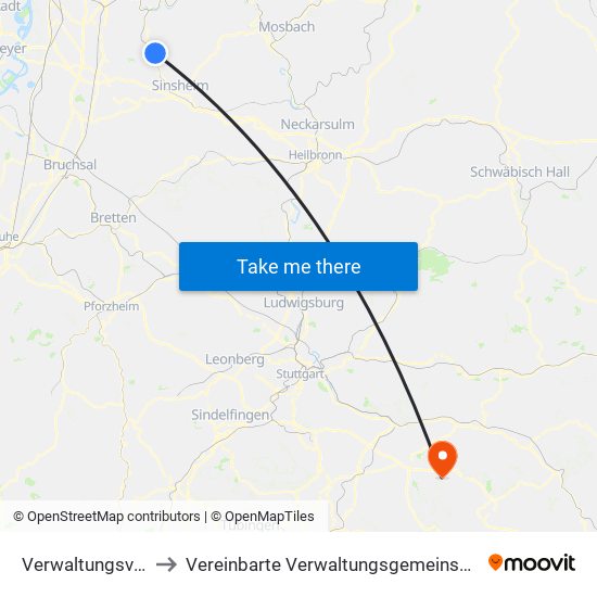 Verwaltungsverband Elsenztal to Vereinbarte Verwaltungsgemeinschaft Der Stadt Weilheim An Der Teck map