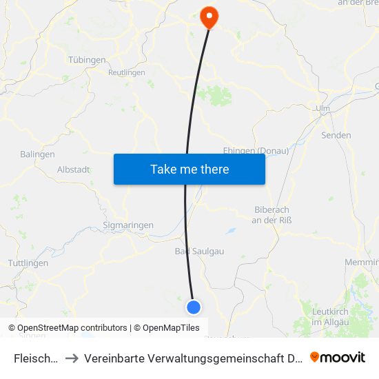 Fleischwangen to Vereinbarte Verwaltungsgemeinschaft Der Stadt Weilheim An Der Teck map