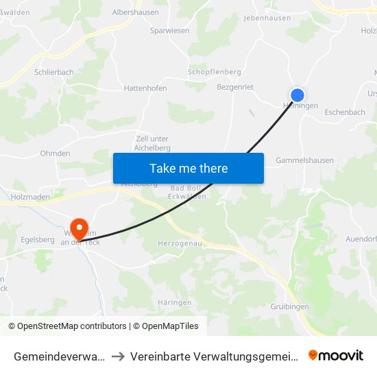 Gemeindeverwaltungsverband Voralb to Vereinbarte Verwaltungsgemeinschaft Der Stadt Weilheim An Der Teck map