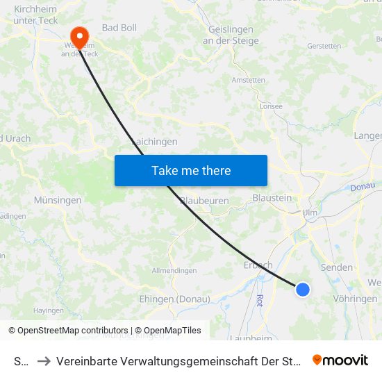 Staig to Vereinbarte Verwaltungsgemeinschaft Der Stadt Weilheim An Der Teck map
