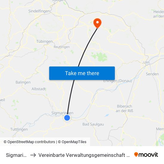 Sigmaringendorf to Vereinbarte Verwaltungsgemeinschaft Der Stadt Weilheim An Der Teck map