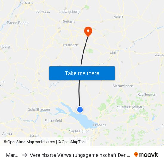 Markdorf to Vereinbarte Verwaltungsgemeinschaft Der Stadt Weilheim An Der Teck map