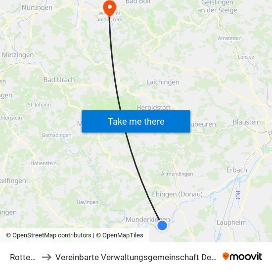 Rottenacker to Vereinbarte Verwaltungsgemeinschaft Der Stadt Weilheim An Der Teck map