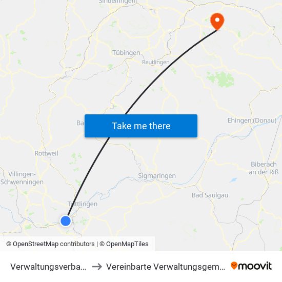 Verwaltungsverband Immendingen-Geisingen to Vereinbarte Verwaltungsgemeinschaft Der Stadt Weilheim An Der Teck map