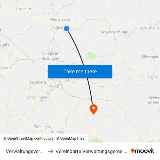 Verwaltungsverband Raum Weinsberg to Vereinbarte Verwaltungsgemeinschaft Der Stadt Weilheim An Der Teck map