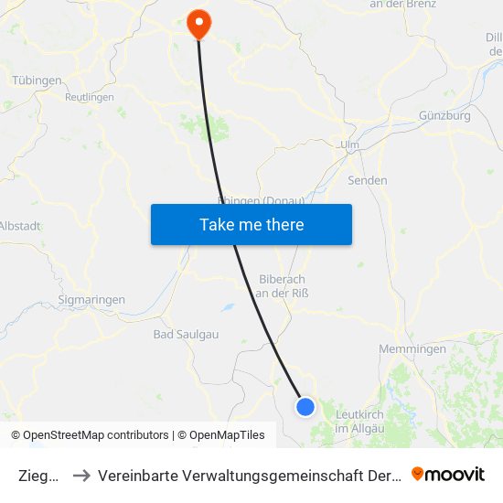 Ziegelbach to Vereinbarte Verwaltungsgemeinschaft Der Stadt Weilheim An Der Teck map