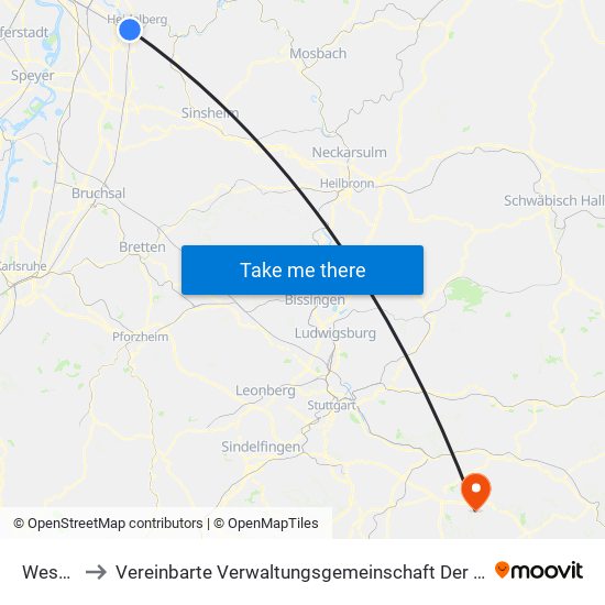 Weststadt to Vereinbarte Verwaltungsgemeinschaft Der Stadt Weilheim An Der Teck map