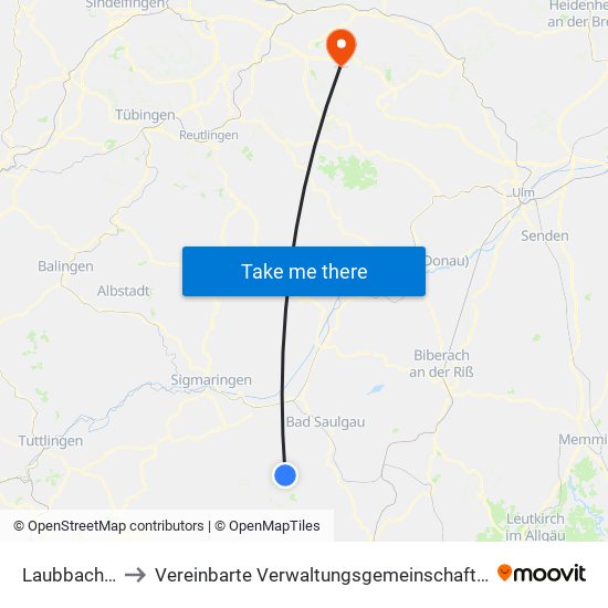 Laubbach (Ostrach) to Vereinbarte Verwaltungsgemeinschaft Der Stadt Weilheim An Der Teck map
